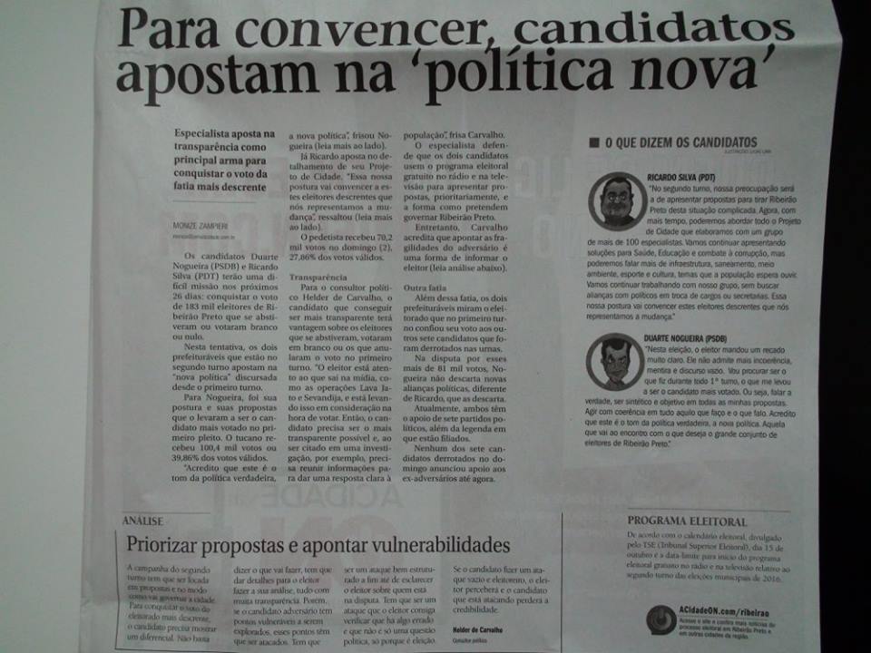 Helder de Carvalho – Consultor Político – Análise para o Jornal